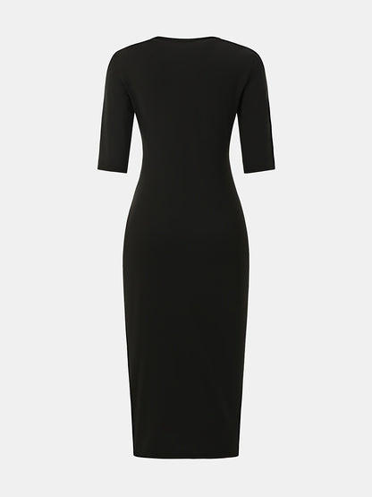 Robe midi moulante à encolure bateau – Robe élégante à manches courtes et coupe ajustée