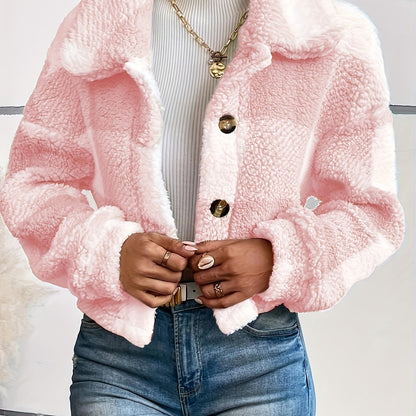 Manteau d'hiver en peluche à carreaux pour femme – Chaud, boutonné, manches longues