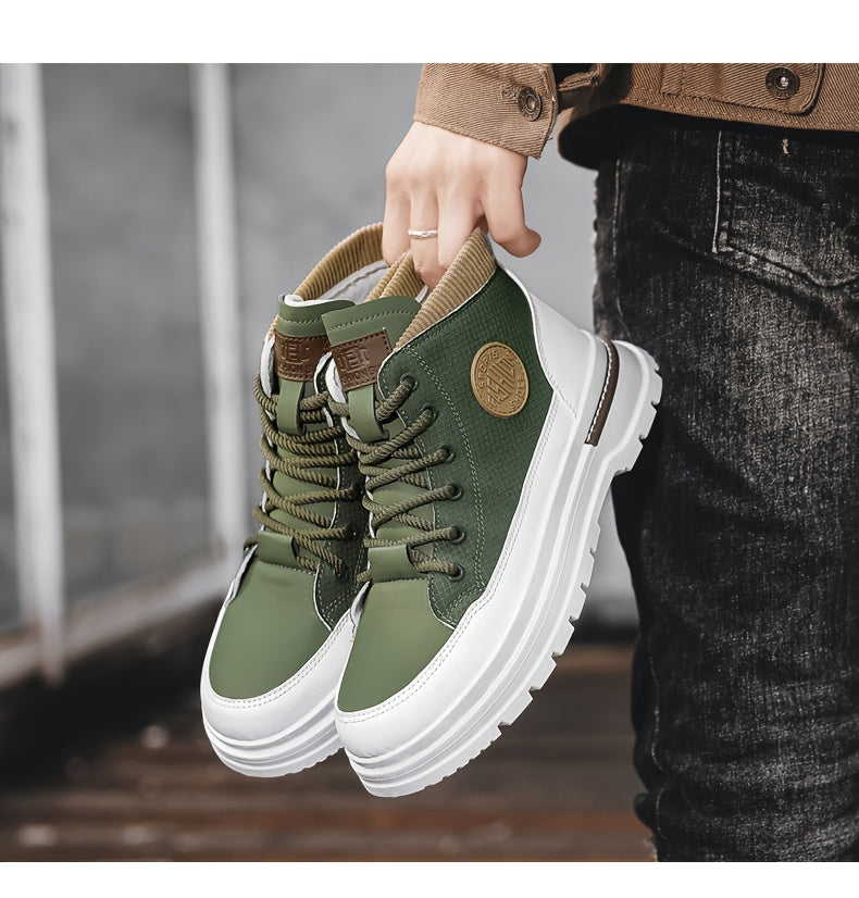 Men’s Green & White High-Top Sneakers – Lace-Up Streetwear Boots