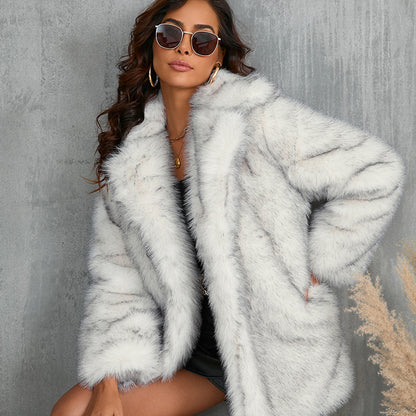 Manteau d'hiver en fausse fourrure moelleuse pour femme – Veste ample à revers