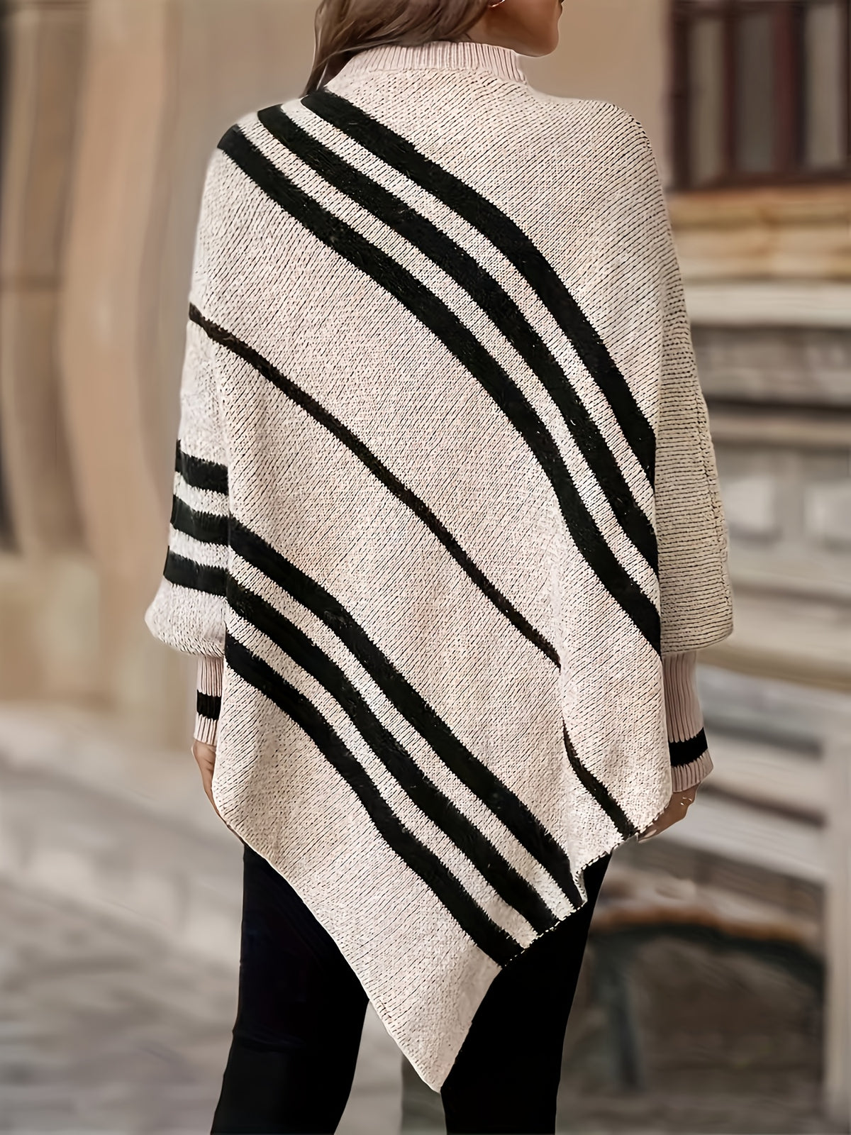 Women’s Striped Batwing Sweater – Elegant All-Season Knit Top