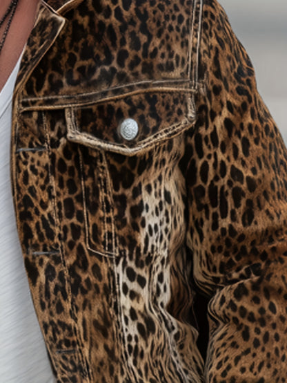 Leopard Statement Denim Jacket – Oversized Luxe Workwear