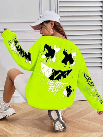 Women’s Graffiti Letter Sweatshirt – Black Artistic Fall/Winter Pullover