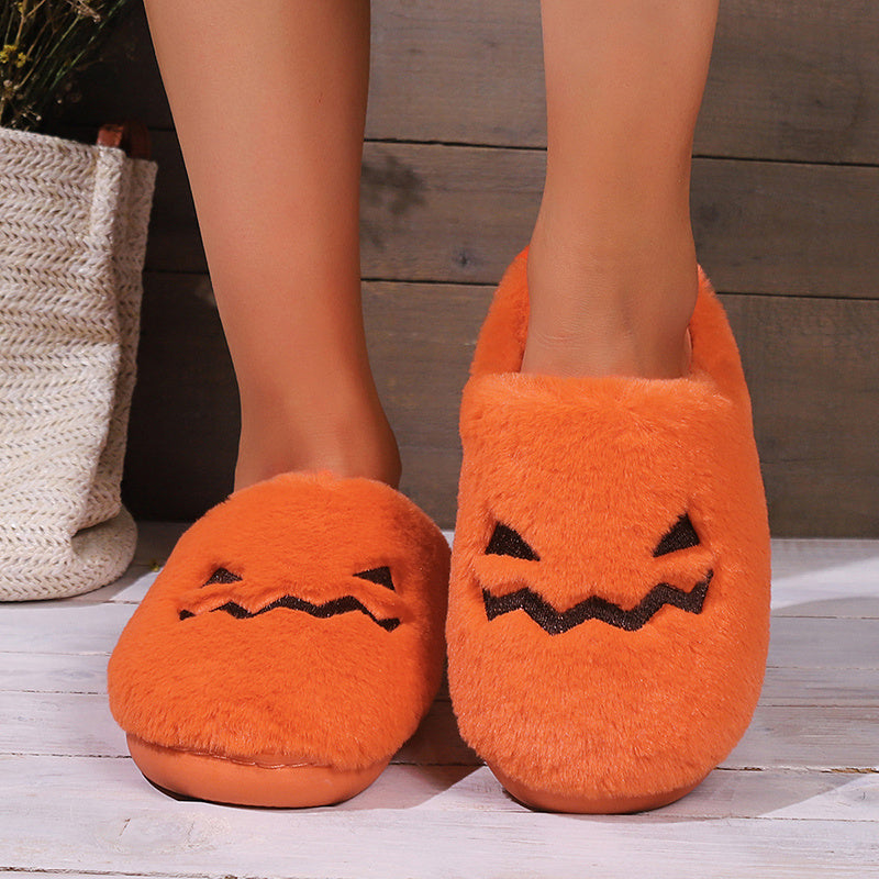 Pantuflas de calabaza de Halloween Loom & Soul – Pantuflas de invierno cálidas y afelpadas para mujer, zapatillas cómodas antideslizantes para el hogar (