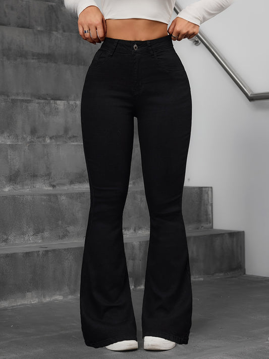 High Waist Stretch Flare Jeans – Skinny Sculpt Preppy Denim