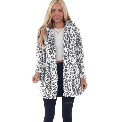 Veste mi-longue léopard en peluche pour femme – Manteau ample affirmé