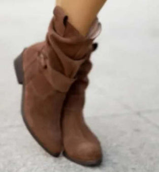 Bottes mi-mollet à bout pointu Loom & Soul pour femme – Bottes western en daim tendance avec fermeture éclair et talon carré