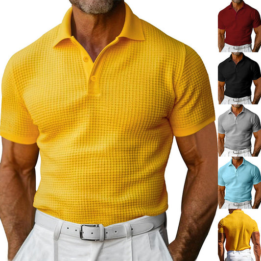 Loom & Soul™ Men’s Waffle Polo Shirt – Short Sleeve Slim Fit Summer Lapel Top