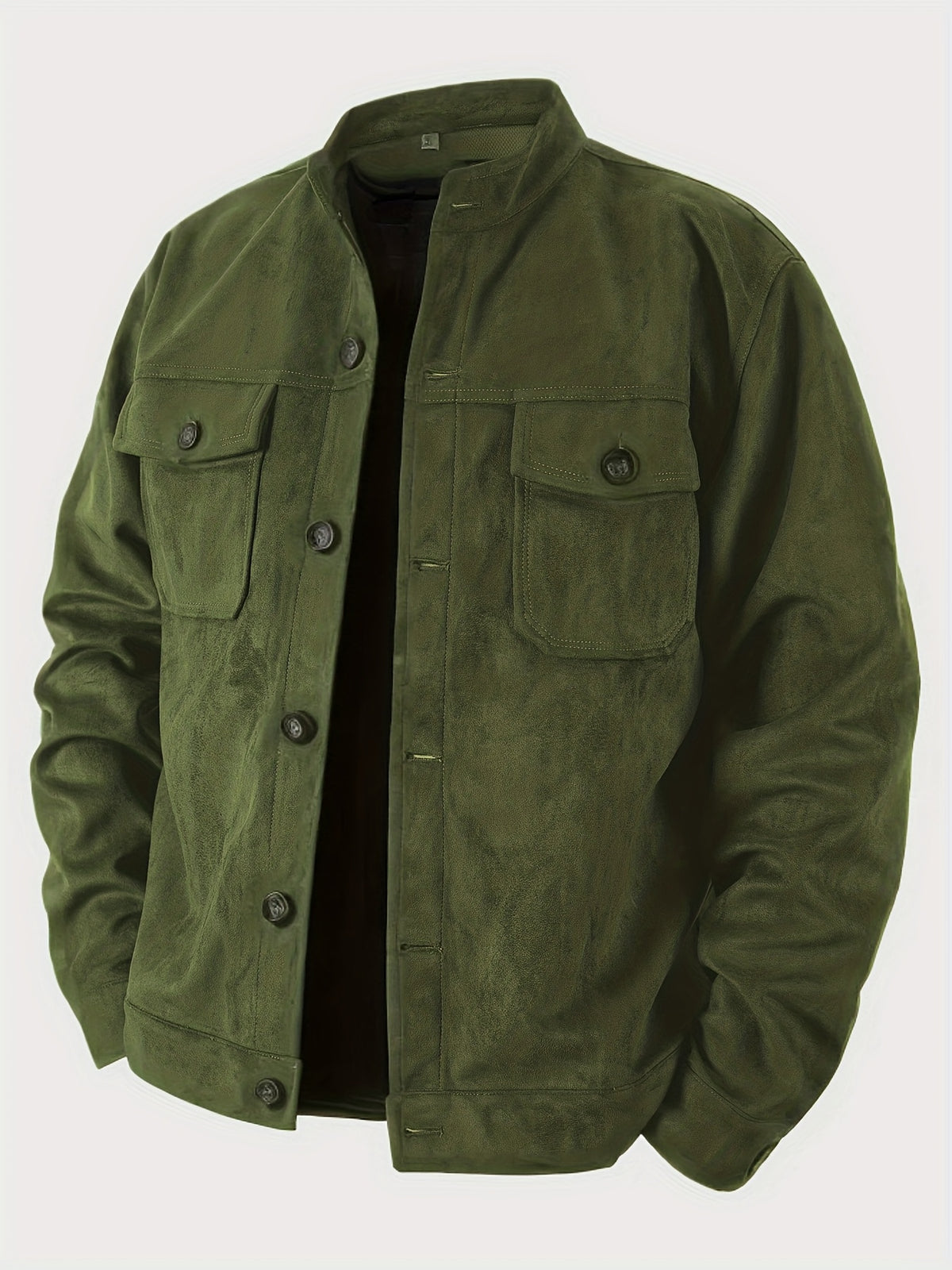 Veste en faux daim pour homme – Manteau décontracté à col montant boutonné