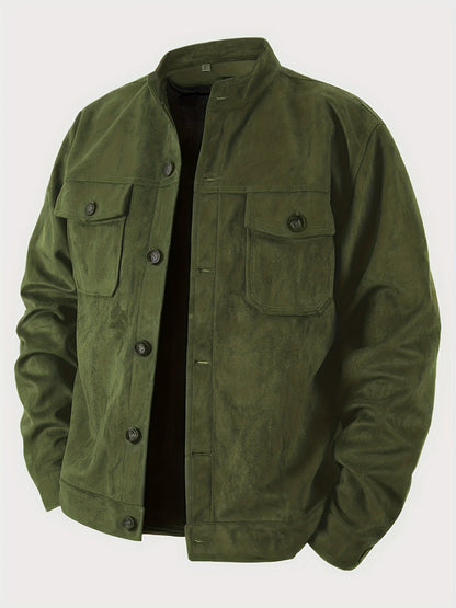 Veste en faux daim pour homme – Manteau décontracté à col montant boutonné