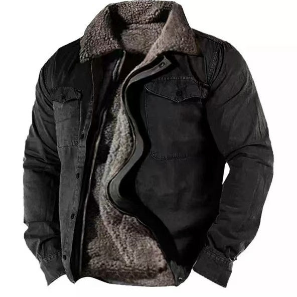 Men’s Heavyweight Fleece-Lined Cotton Jacket – Loose Fit Casual Zip Coat