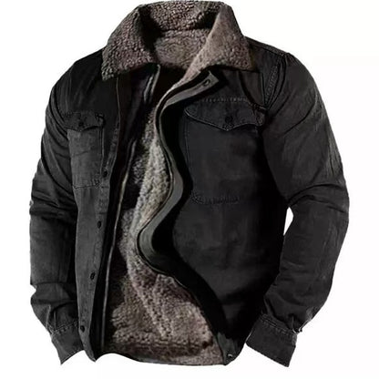 Men’s Heavyweight Fleece-Lined Cotton Jacket – Loose Fit Casual Zip Coat