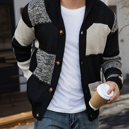 Gilet en maille à coutures contrastantes – Pull décontracté côtelé à revers
