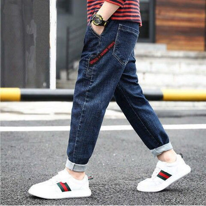 Loom & Soul Boys’ Denim Trousers – Letter Print Kids’ Jeans with Comfortable Fit and Durable FabricLoom & Soul Boys’ Denim Trousers – Letter Print Kids’ Jeans with Comfortable Fit and Durable Fabric