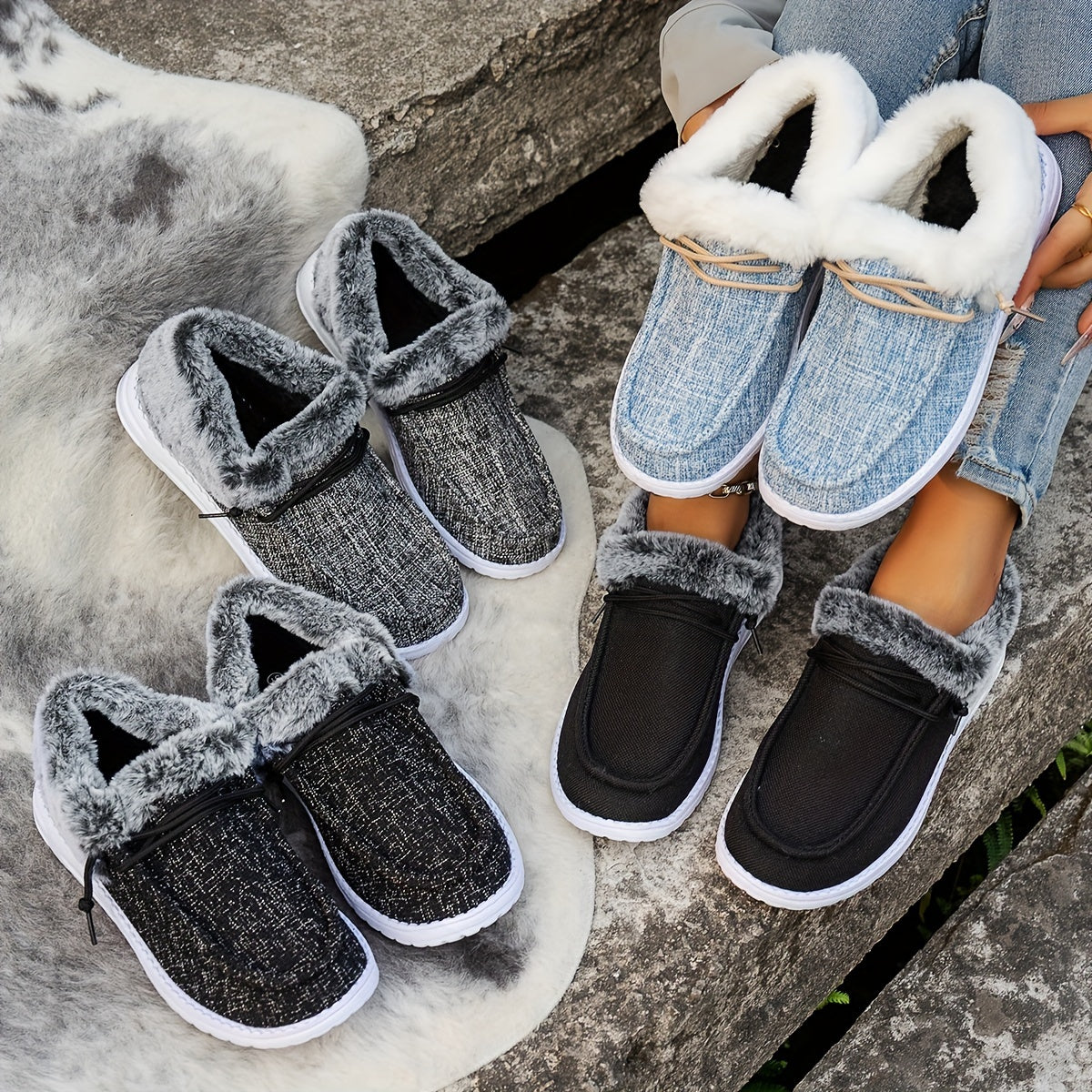 Women’s Slip-On Loafers – Warm Non-Slip Casual Winter Shoes with EVA Sole