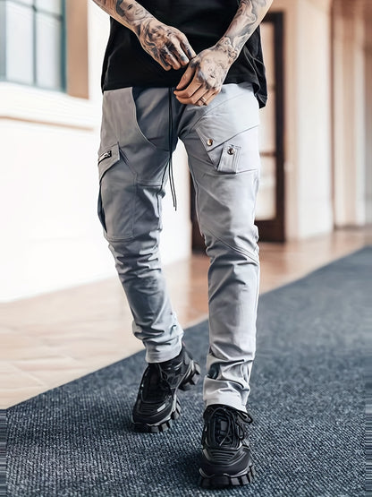 Pantalon cargo noir pour homme – Pantalon streetwear multipoches à cordon de serrage