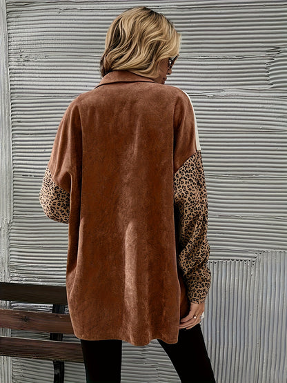 Chemise boutonnée léopard contrastante pour femme – Haut élégant à manches longues