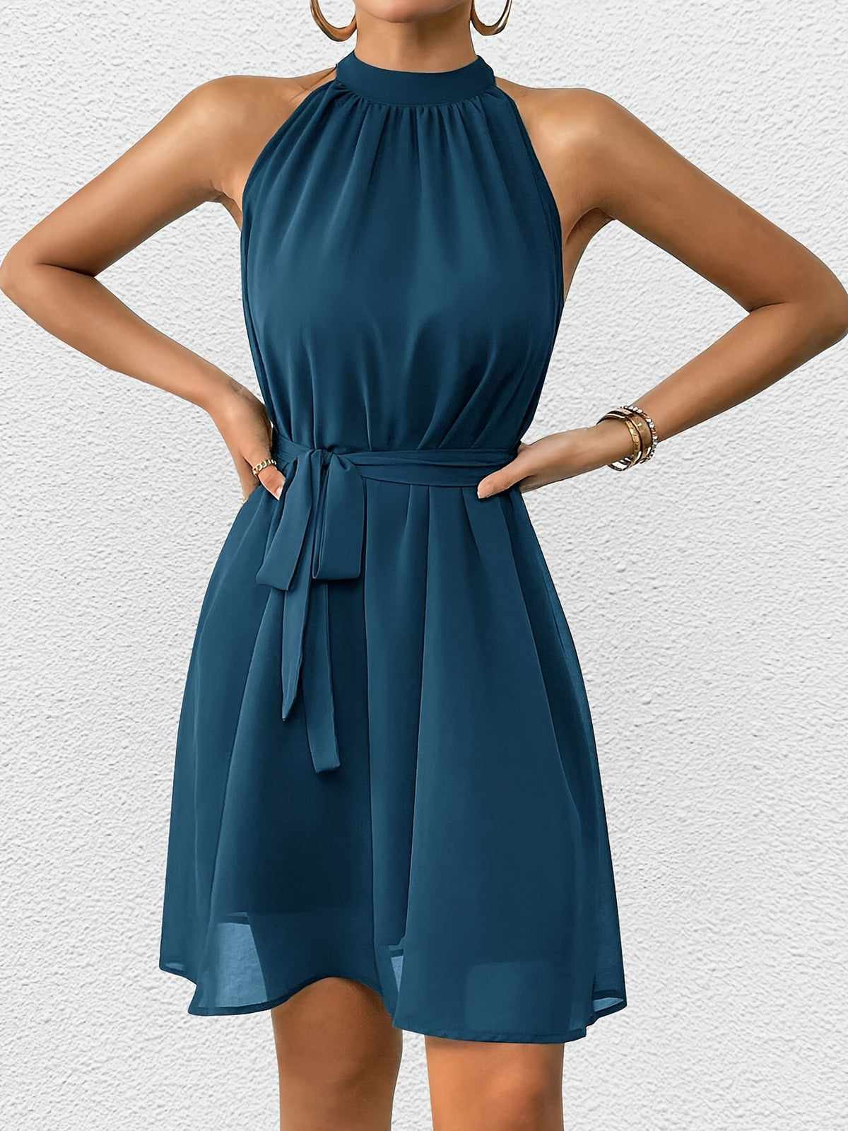 Robe Crayon Élégante Ceinturée – Robe Midi Classique Couleur Unie