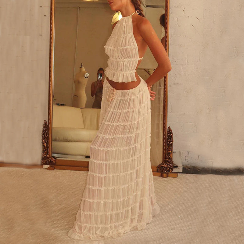 Ensemble 2 pièces robe caraco Loom & Soul™ – Haut court dos nu et jupe longue plissée taille haute pour femme