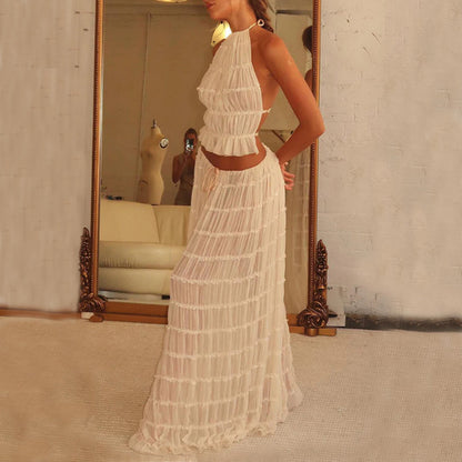 Ensemble 2 pièces robe caraco Loom & Soul™ – Haut court dos nu et jupe longue plissée taille haute pour femme