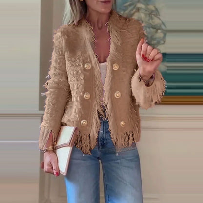 Veste élégante à pompons pour femme – Coupe ajustée style citadin