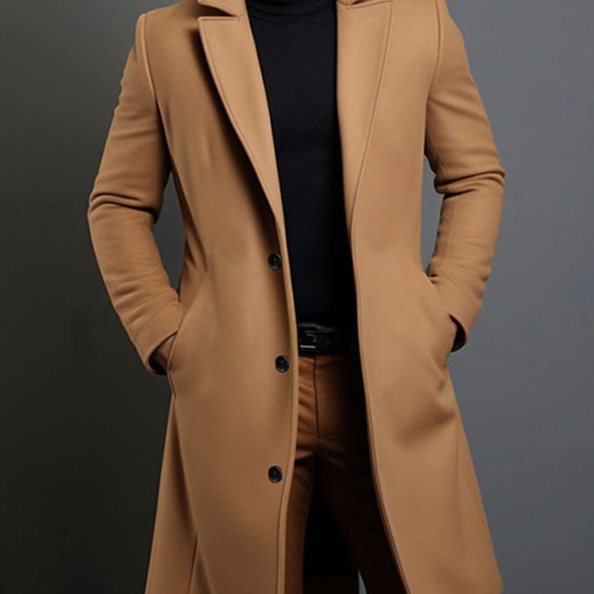 Men’s Classic Lapel Coat – Single Breasted Winter Jacket