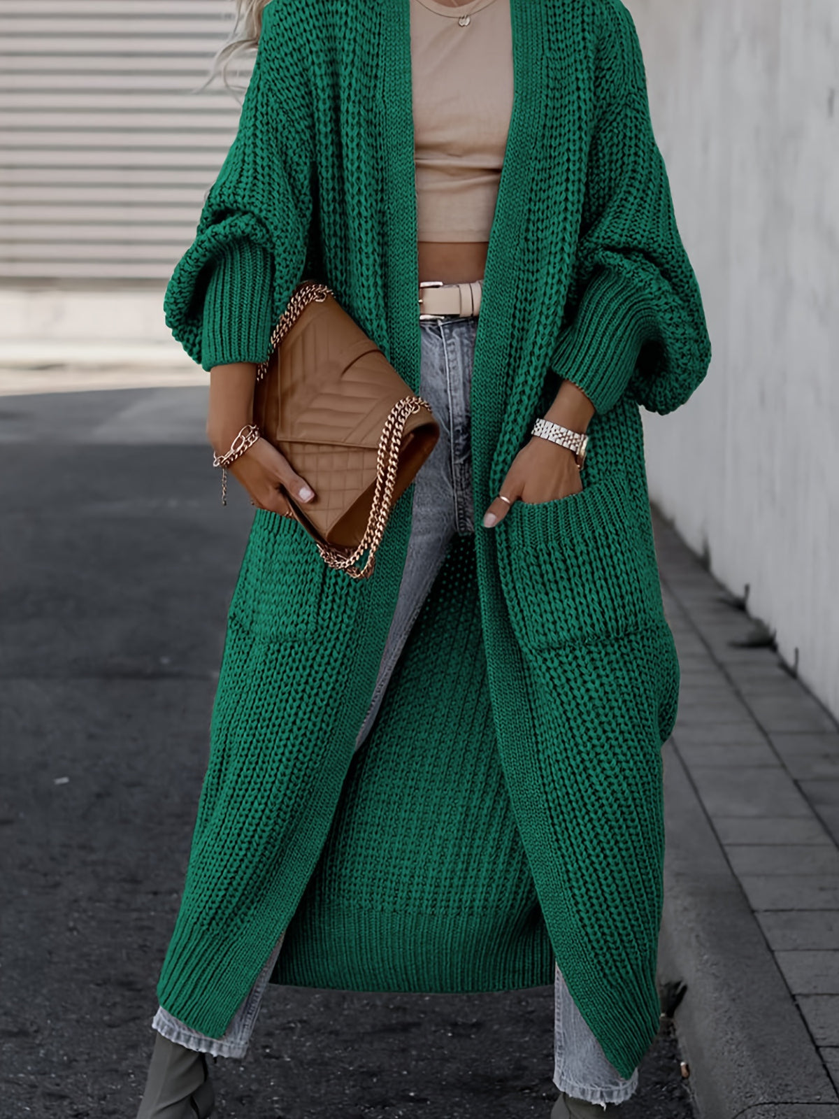 Elegant Deep V-Neck Ribbed Cardigan – Women’s Fall/Winter Knit Sweater