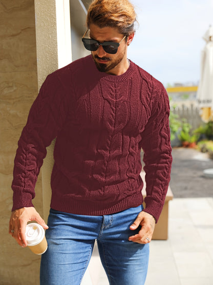 Suéter de punto a rayas para hombre – Suéter suave con cuello redondo y ribete acanalado
