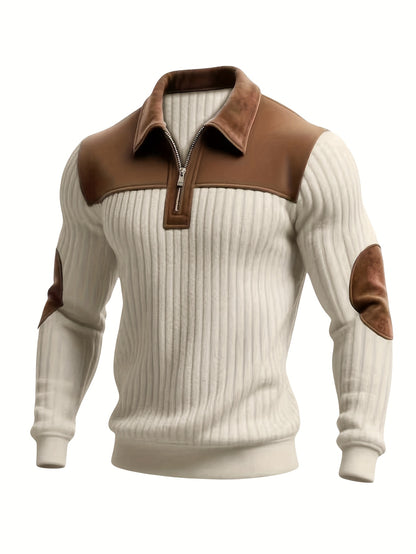 Men’s Full-Zip Winter Sweater – Thick Knit Stand Collar Pullover
