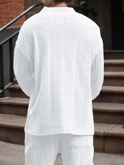 Men’s V-Neck Knit Sweater – Jacquard Rib Casual Pullover