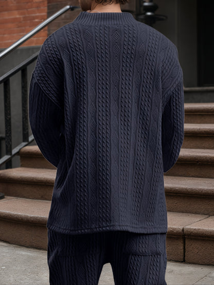 Men’s V-Neck Knit Sweater – Jacquard Rib Casual Pullover