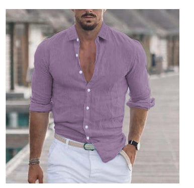 Chemise en coton à manches longues Loom & Soul™ pour homme – Haut décontracté uni boutonné