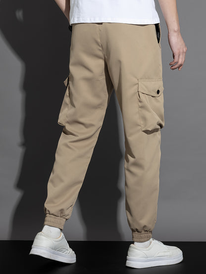 Men’s Olive Cargo Pants – Multi-Pocket Drawstring Utility Trousers