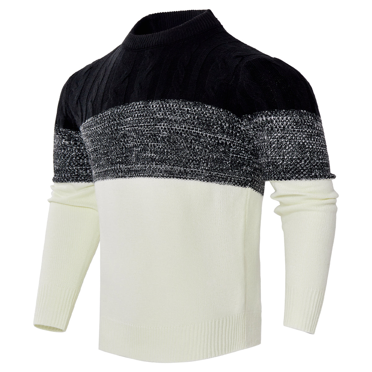 Suéter de punto trenzado a bloques de color para hombre – Jersey de manga larga