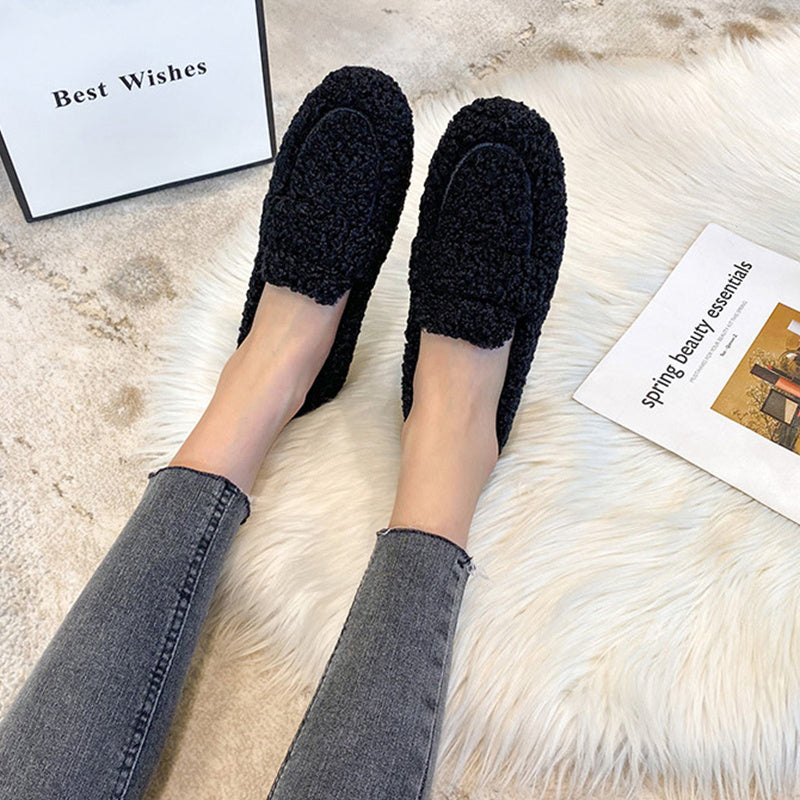 Loom & Soul Women’s Winter Plush Flats – Warm Lamb Wool Slip-On Loafers with Soft Lining and Flat Heel