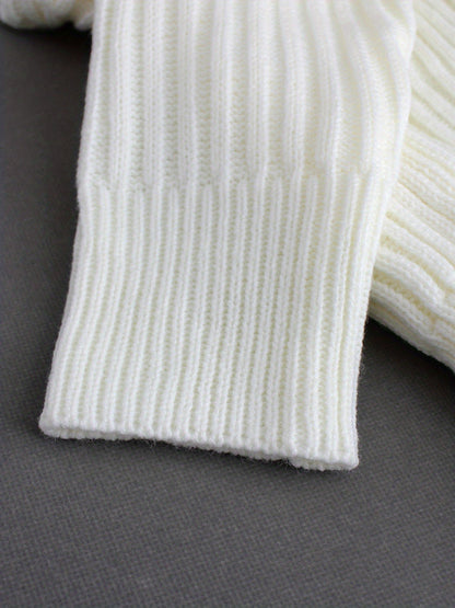 Pull côtelé à épaules dénudées – Haut court en maille à manches longues pour femme
