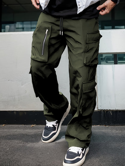 Pantalon Cargo Vert Homme – Coupe Droite Ample Taille Élastique