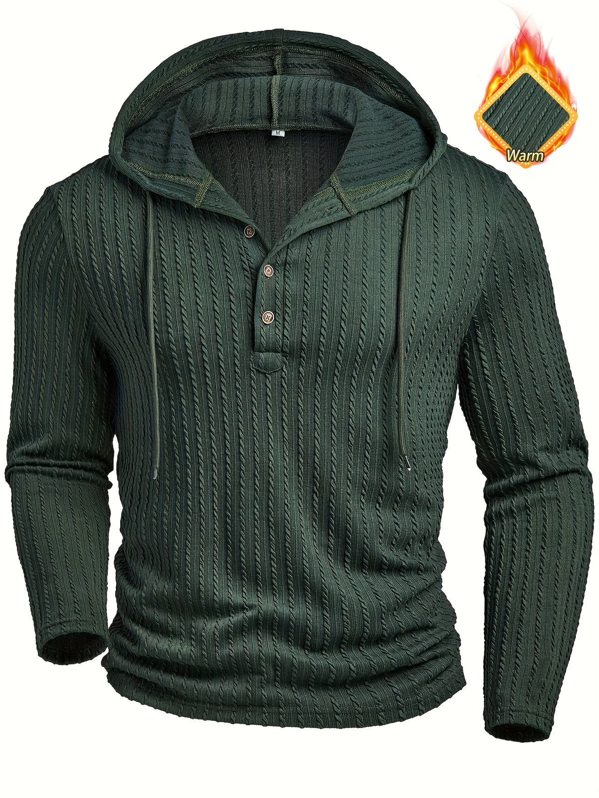 T-shirt Henley à capuche pour homme – Pull à capuche décontracté texturé à manches longues et cordon de serrage