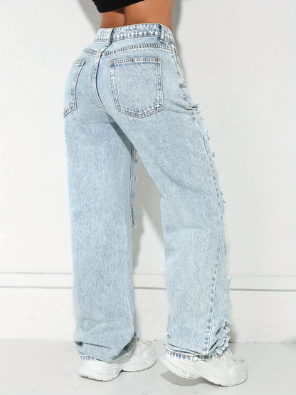 Jean Large Coupe Vintage Effet Délavé – Denim Urbain Bleu Lavé Classique