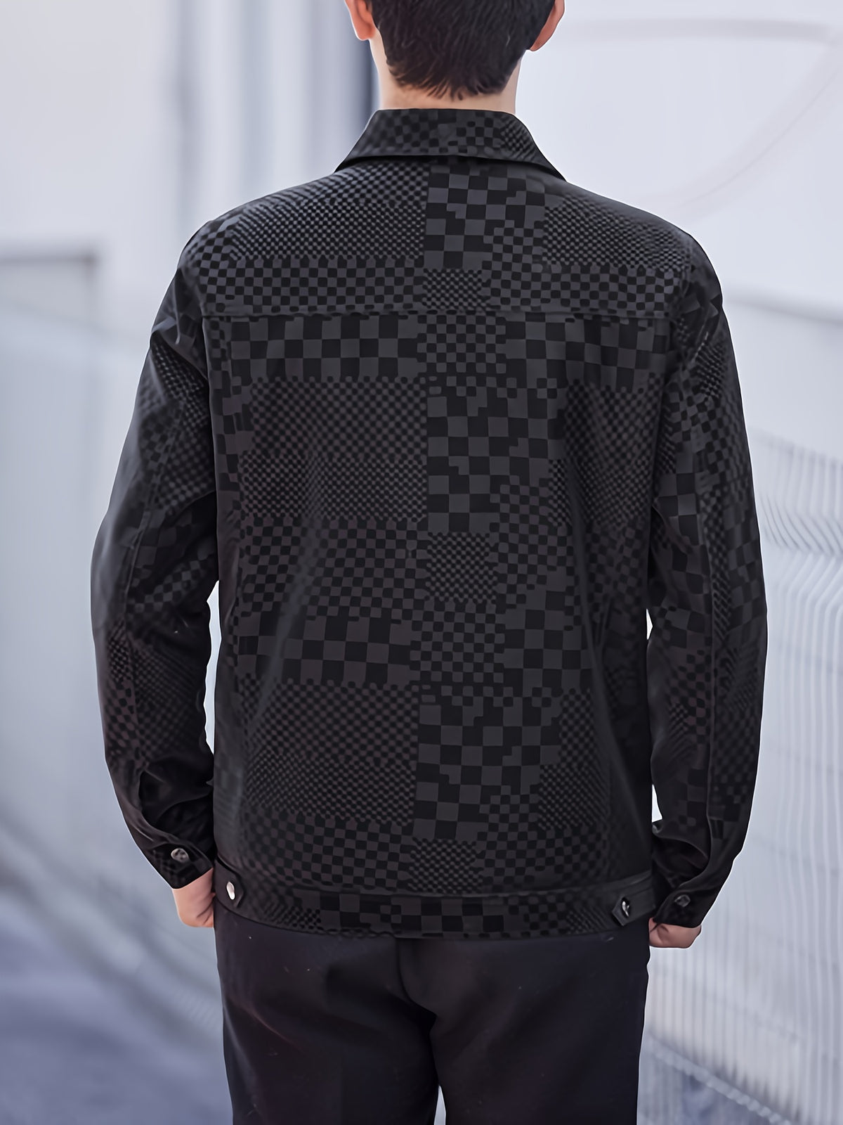 Manteau en PU à carreaux pour hommes – Veste de rue pied-de-poule noir et marron