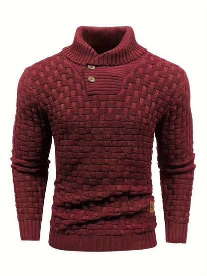 Pull en tricot gaufré pour homme – Grande élasticité avec col à revers