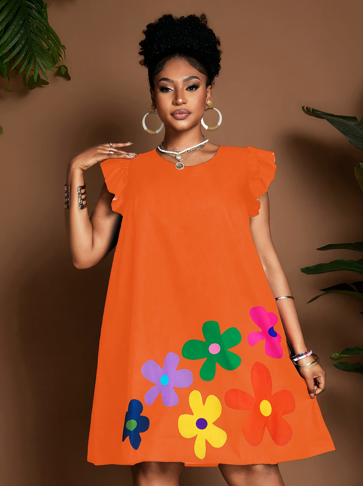 Robe soleil fleurie à manches volantées – Élégante robe d'été longueur genou