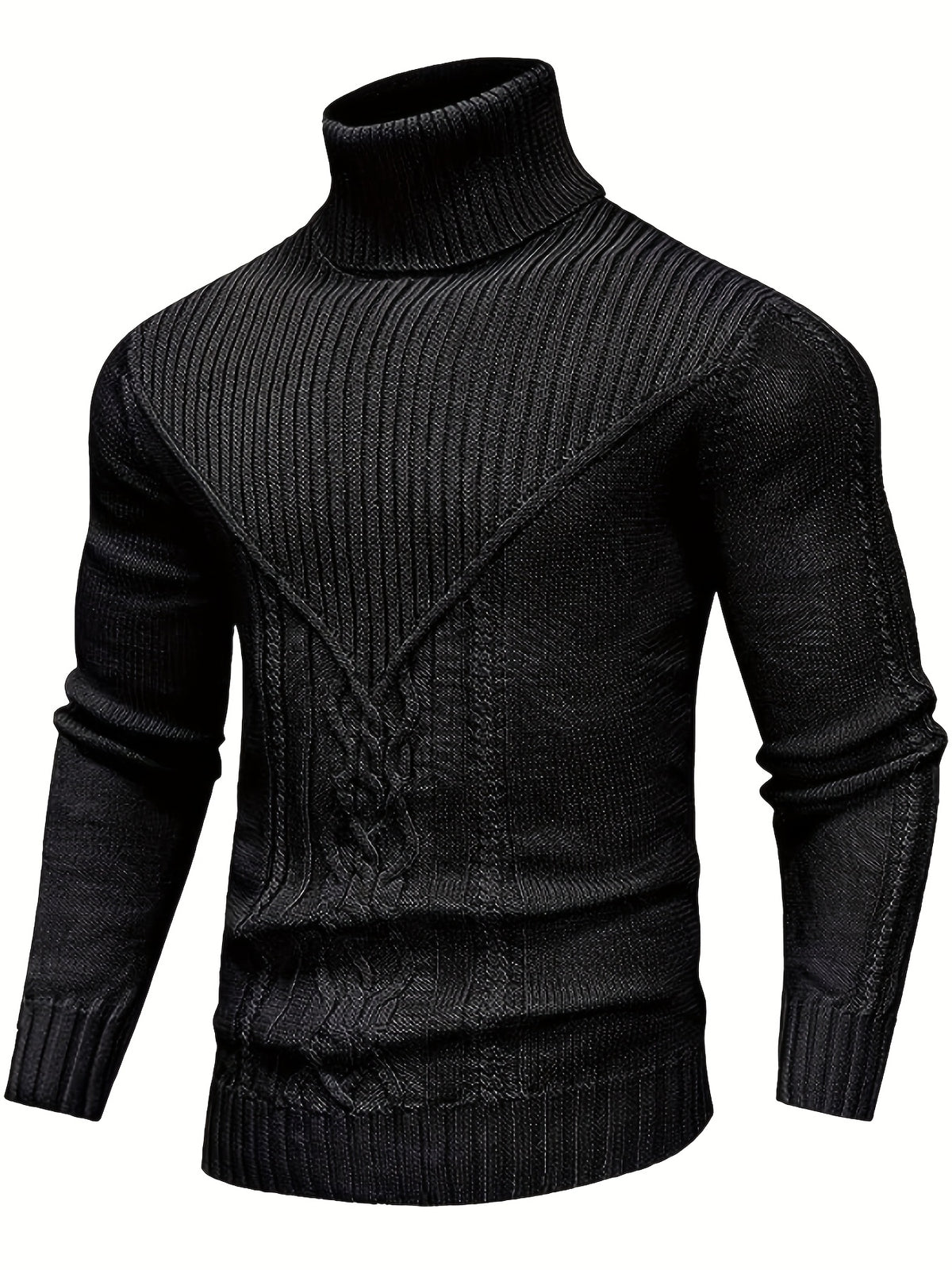 Suéter de cuello alto trenzado vintage para hombre – Jersey de punto clásico