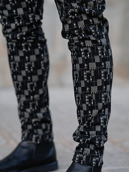 Pantalones de traje a cuadros de corte ajustado para hombre – Pantalones de vestir elásticos entallados