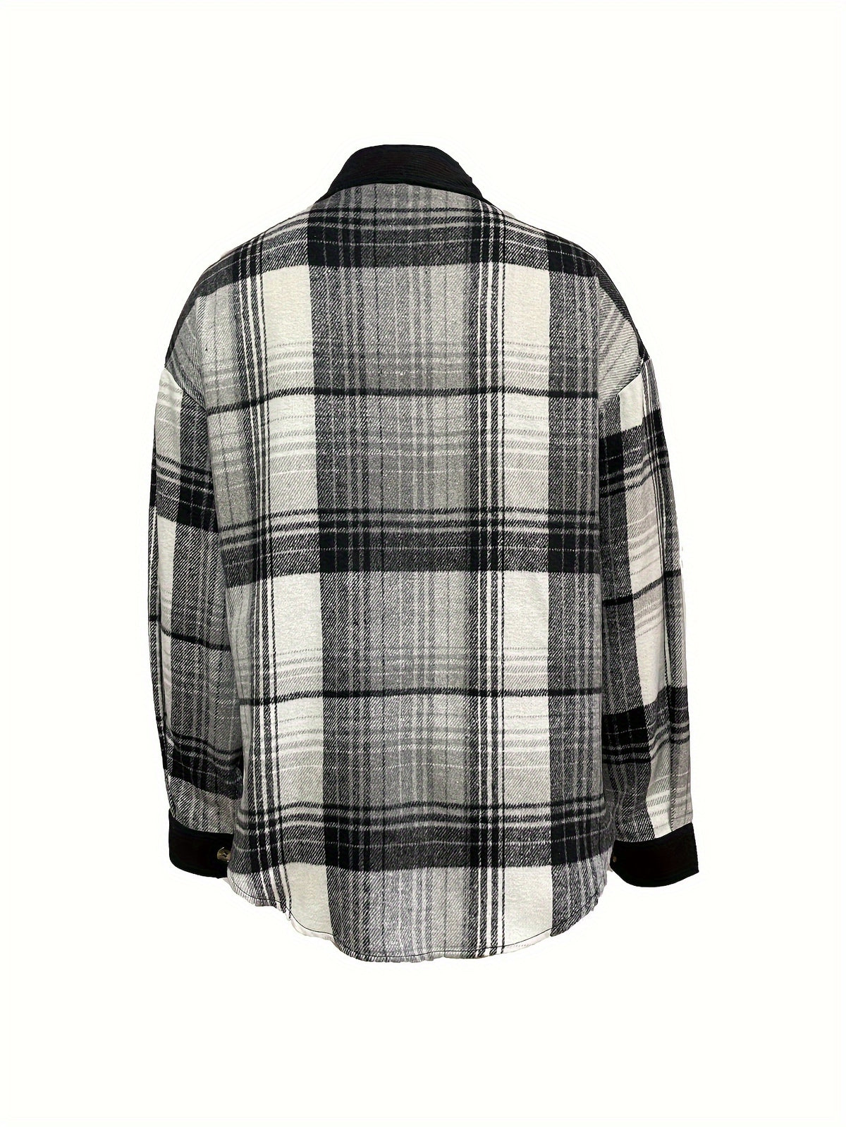 Shacket à carreaux pour femme – Col à revers, boutonnée, épaules tombantes, automne/printemps