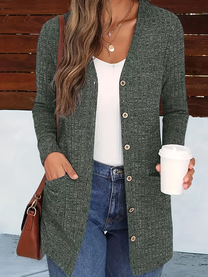 Cardigan élégant col V pour femme – Pull d'automne douillet boutonné