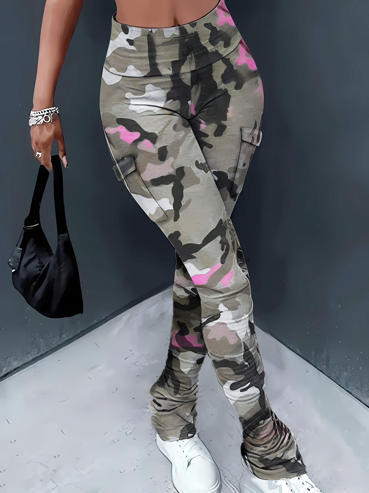 Legging de sport taille haute camouflage pour femme – Tissu stretch avec poches latérales