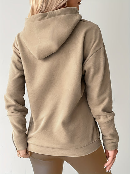 Sweat à capuche zippé en molleton doux avec pompons pour femme – Idéal automne/hiver
