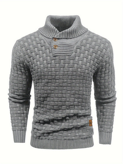 Pull en tricot gaufré pour homme – Grande élasticité avec col à revers