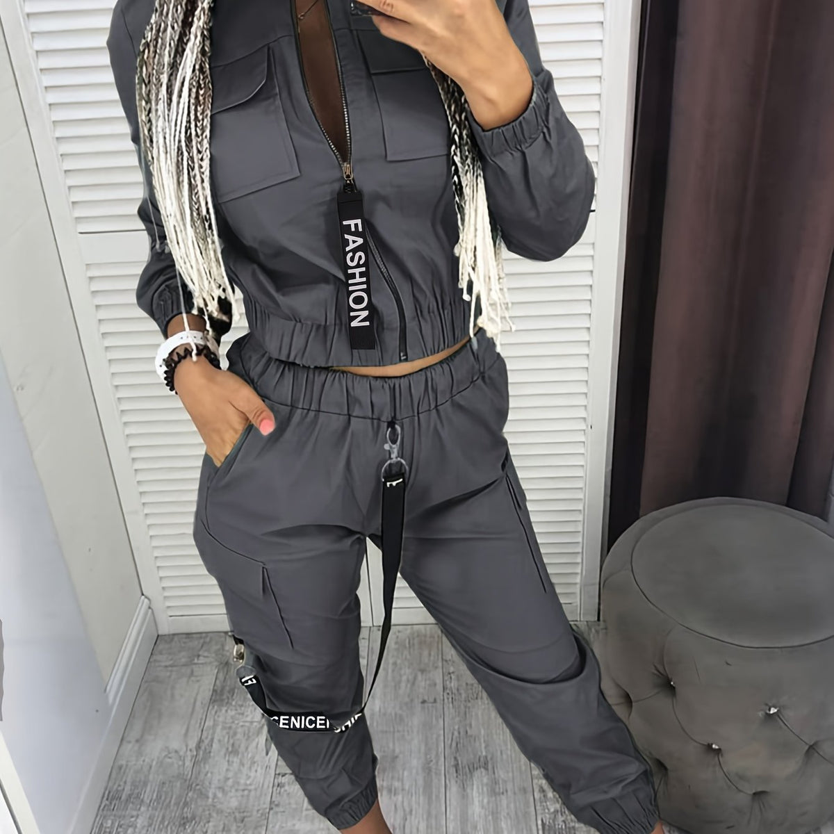 Ensemble deux pièces zippé « Directional Cargo » – Tenue décontractée urbaine pour femme
